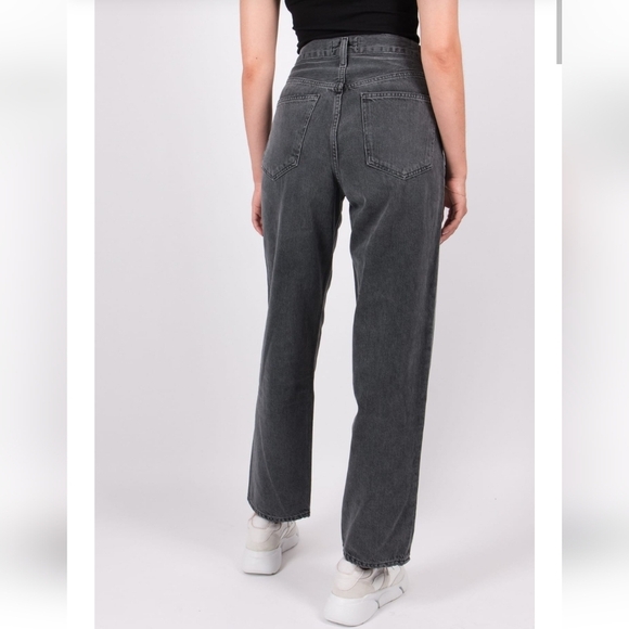 Agolde Criss Cross High Waist Loose Straight Jeans in Synchronize Gray Black 23 - Picture 2 of 16